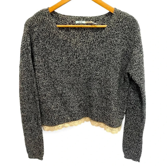 Kimchi Blue Sweaters - Kimchi Blue for Anthropologie Black Ribbed Knit Lace Trim Sweater Size Small